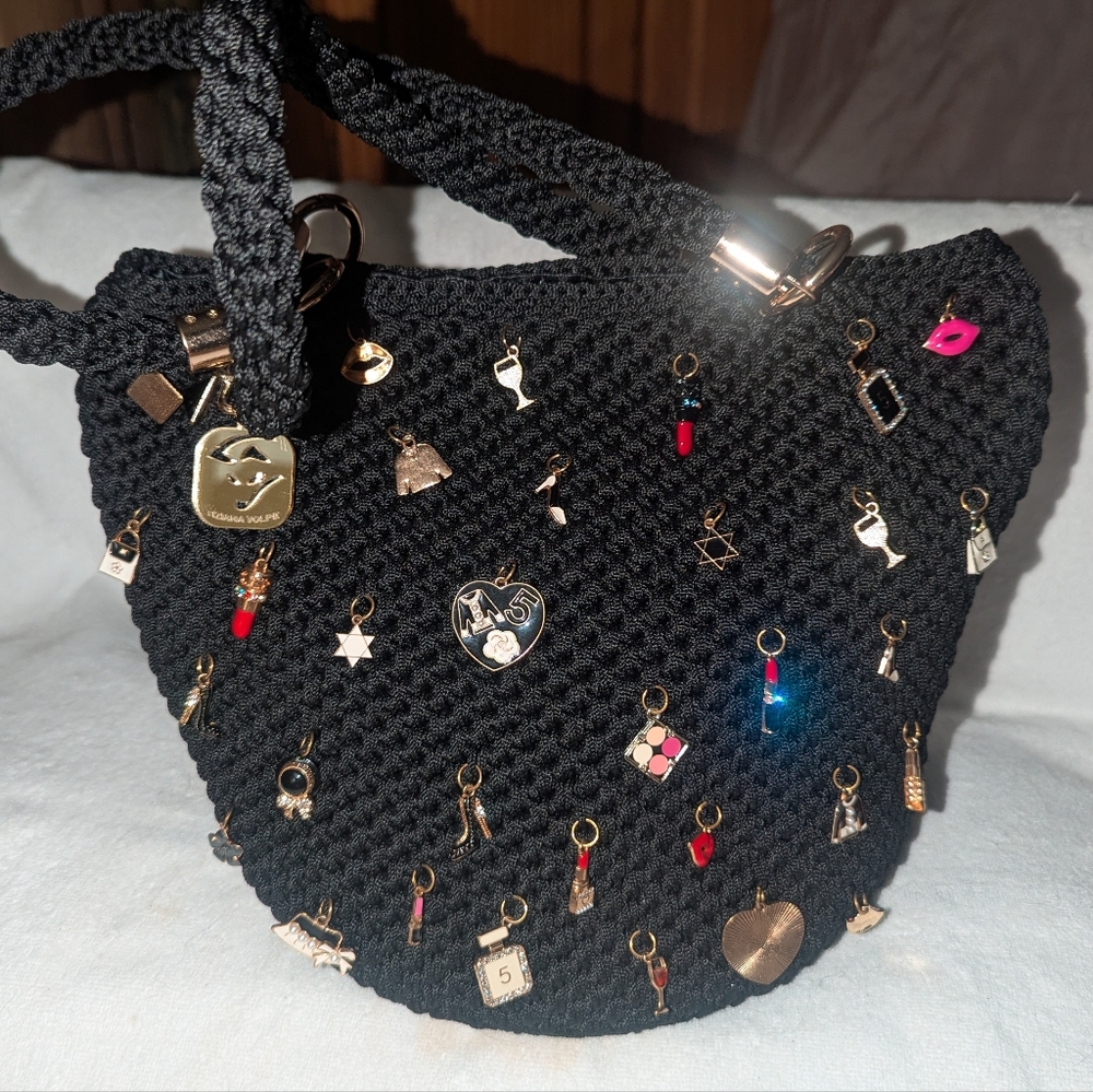 Black Knit Bag with Charms